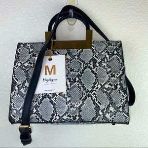 Python Snake Print Faux Lather Crossbody Handbag Purse Bag